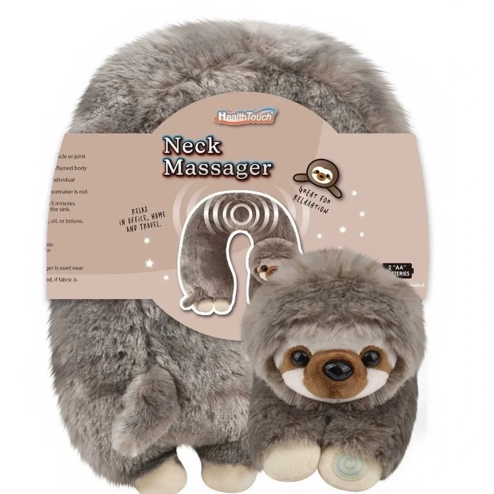 HealthTouch Sloth Vibrating Neck Massager Plush Grey Travel/Home/Work Pillow New